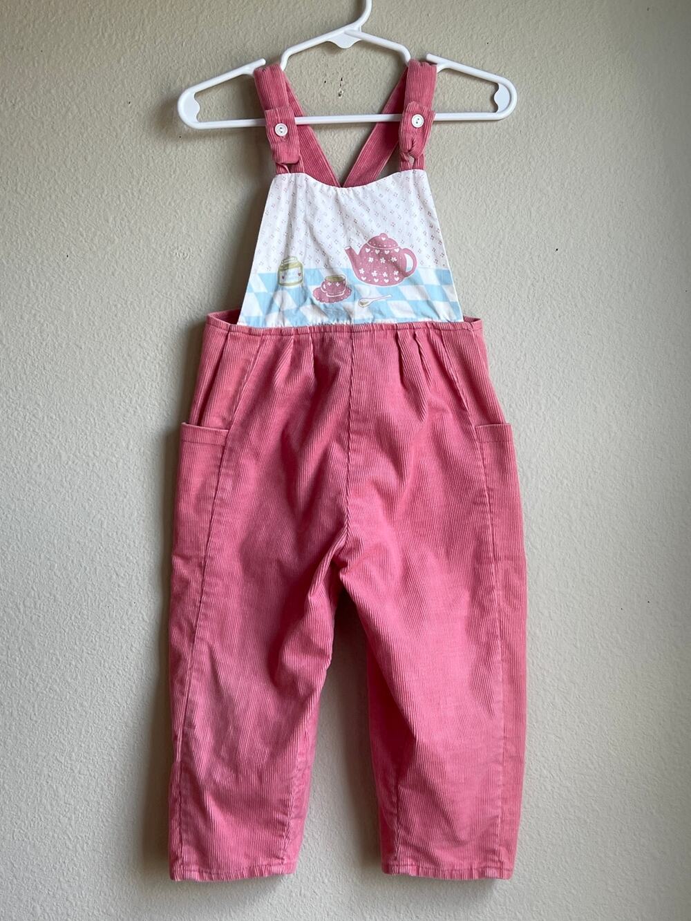Vintage Sweet Potatoes Pink Corduroy Tea Party Overalls Size 2T Toddler